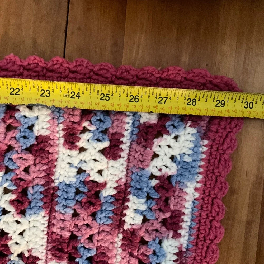 Handmade‎ Crochet Blanket Throw, Burgundy, Blue, White,Pink Soft and Cozy Baby